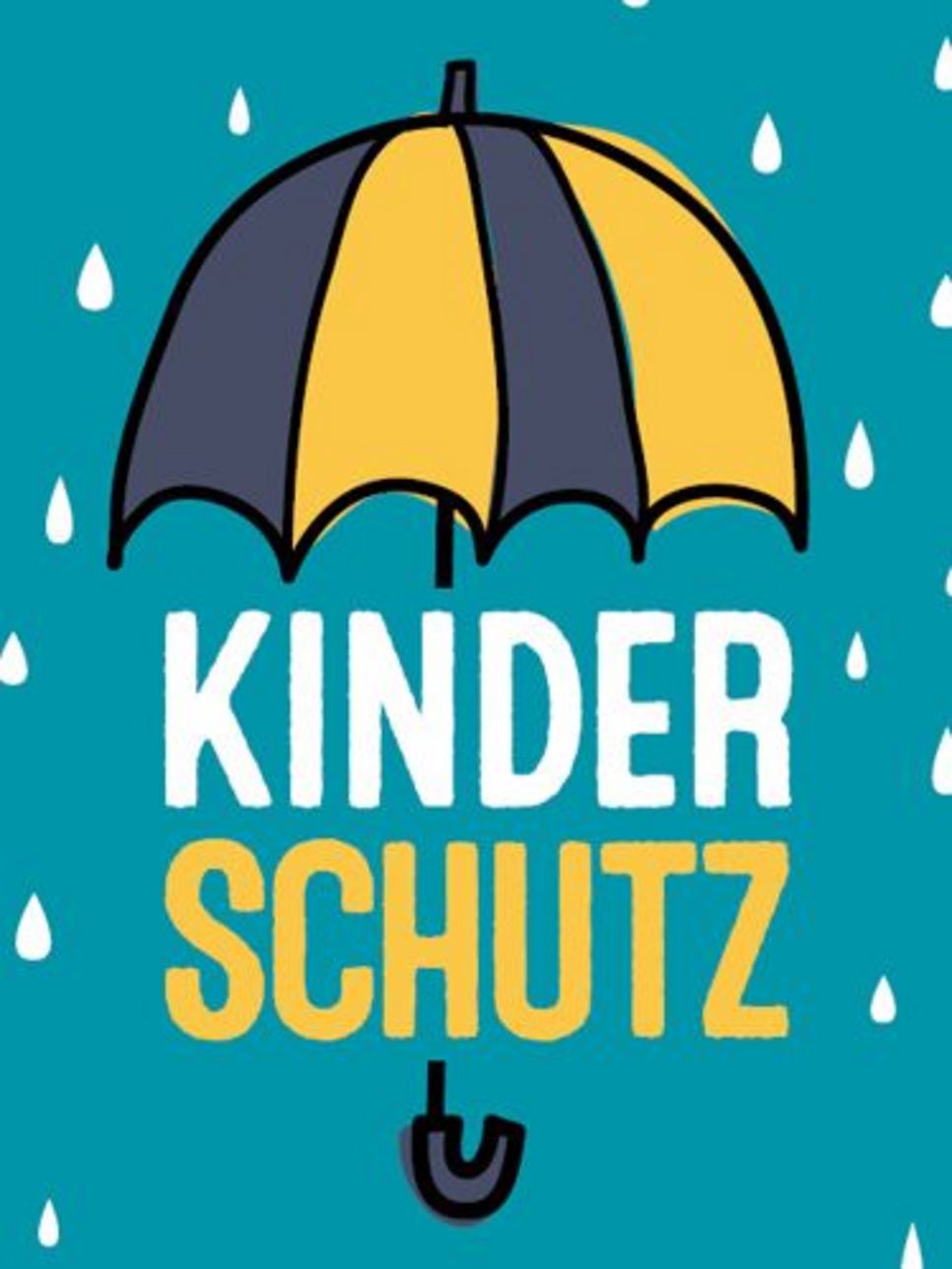Grafik: Ein aufgespannter Schirm im Regen, darunter der Schriftzug Kinderschutz