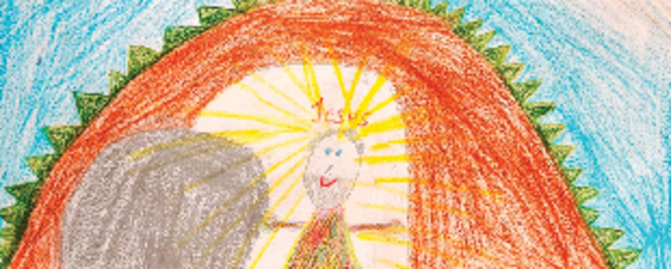 Eine Kinderzeichnung stellt die Auferstehung Jesu dar.