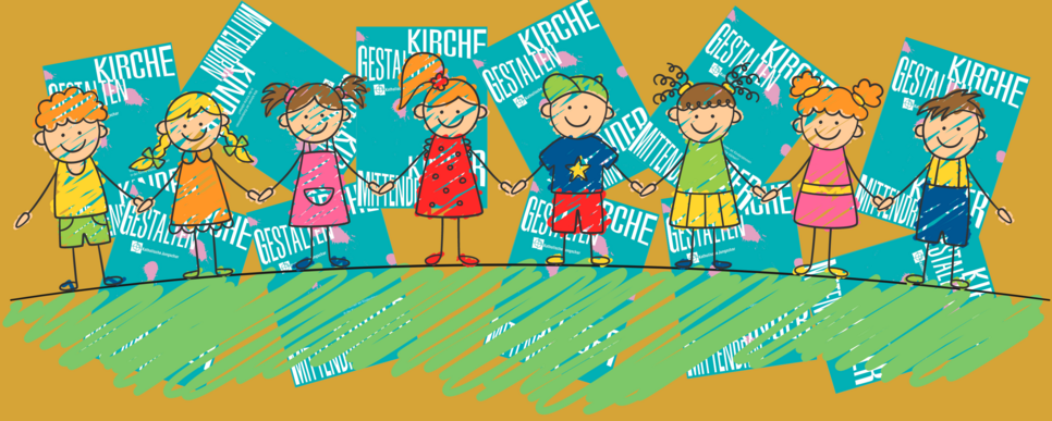 Viele bunten Hände halten Folder der Initiative.